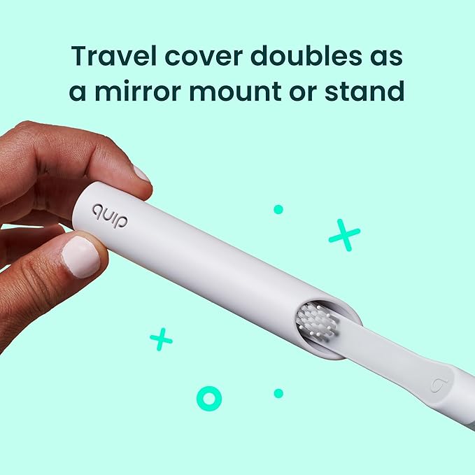 Quip Metal Sonic Electric Toothbrush for Adults - Time Travel & Soft Bristles with Travel Case & Replacement Brush Head - 3 Month Battery Life - Twilight Faded Blue