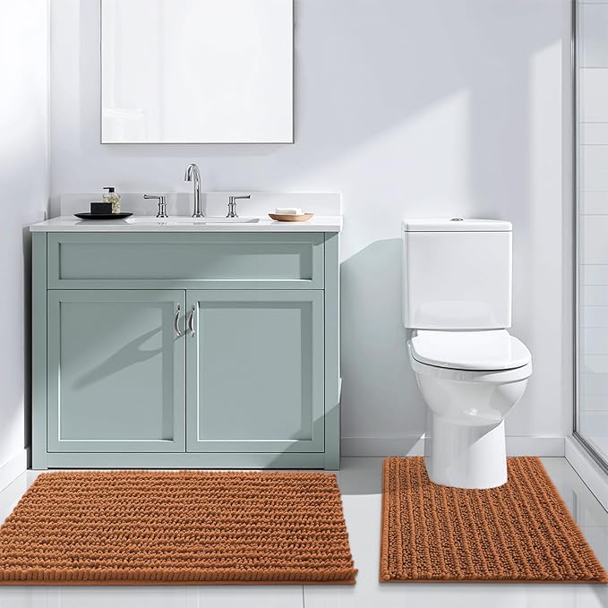 Arotive Luxury Chenille Bathroom Rug Mat, Extra Soft Thick Absorbent Shaggy Bath Rugs, Non-Slip Machine Wash Dry, Plush Bath Mats for Bathroom, Shower and Tub, 24x16, Clay