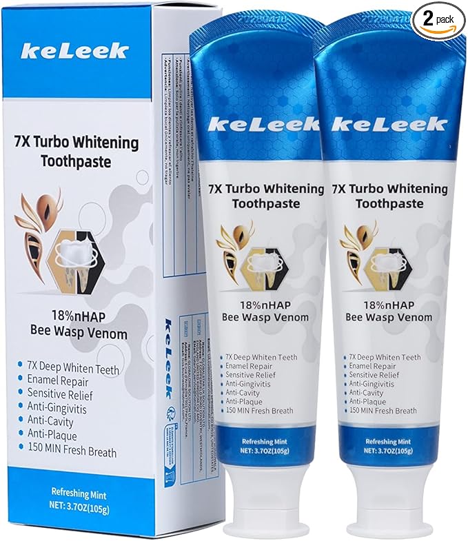 2-Pack 7X Turbo Whitening 18% Nano Hydroxyapatite Bee Wasp Venom Toothpaste for Remineralizing Enamel Repair,Sensitive Relief,Anti-Gingivitis,Anti-Cavity,Anti-Plaque -150 MIN Fresh Breath