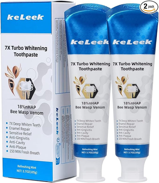 2-Pack 7X Turbo Whitening 18% Nano Hydroxyapatite Bee Wasp Venom Toothpaste for Remineralizing Enamel Repair,Sensitive Relief,Anti-Gingivitis,Anti-Cavity,Anti-Plaque -150 MIN Fresh Breath