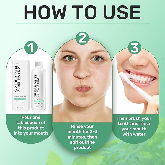 2pcs Spearmint Oil Pulling Rinse，Cold-Pressed Coconut Oil for Whitening Teeth Mouthwash，Organic Peppermint Pulling Oil Maintain Gum Health & Freshness Breath
