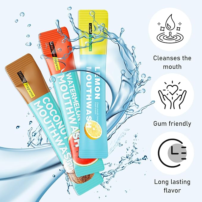 3 Flavors Mini Mouthwash Travel Size, Portable Individual Travel Mouth Wash for Fresh Breath, Refreshing Long Lasting Gentle Oral Care Mouthwash Packs(Pack of 60) Set C