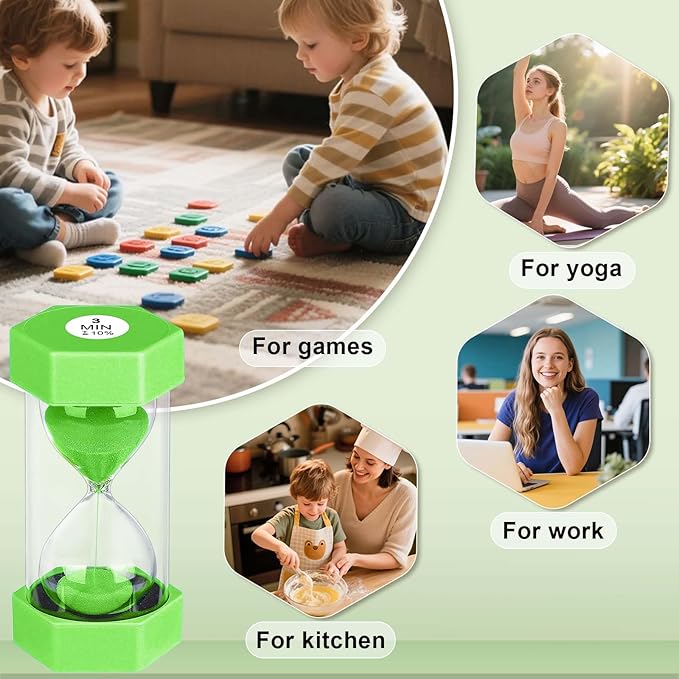 25 Minute Hourglass Sand Timer, Plastic Sandglass Watch Timer, Unbreakable Green Sand Clock Hour Glass 25 Min for Classroom, Games (Green)