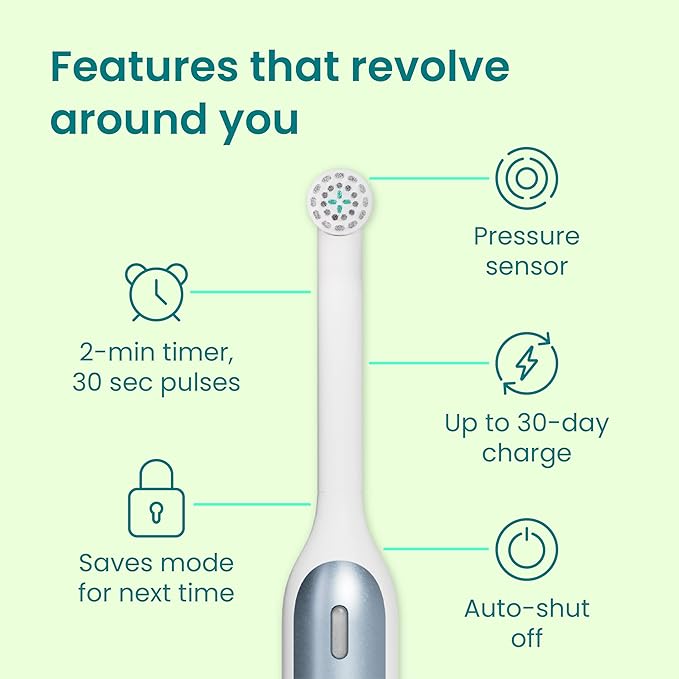 Quip Rev 360 Oscillating Rechargeable Electric Toothbrush with Replaceable Brush Head - Soft Bristles, Pressure Sensor, 3 Intensities, 30-Day Battery Life, Travel Case - Blue Mist