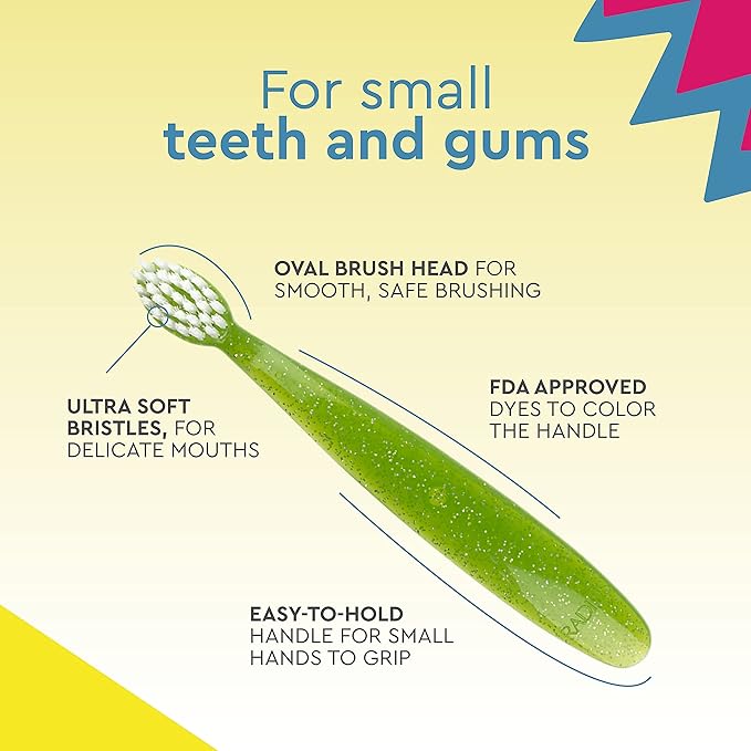 RADIUS Children's Toothbrush, Totz Brush, Extra Soft Bristles, Assorted Colors, BPA Free & ADA Accepted, Designed for Delicate Teeth & Gums for Children 18 Months & Up, Pack of 6