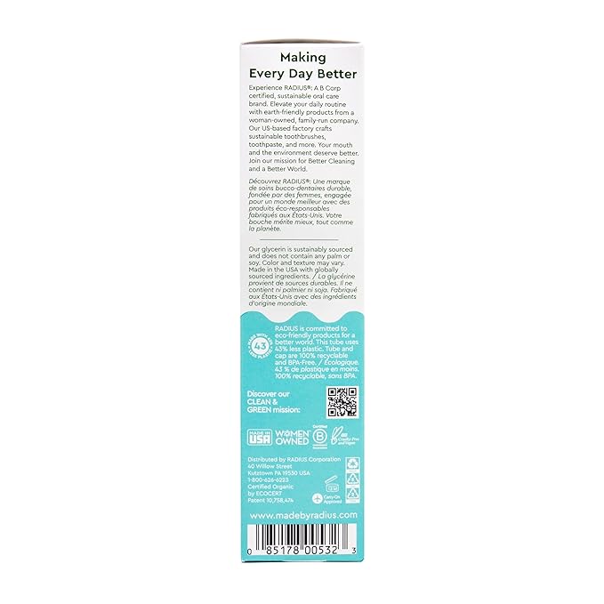 RADIUS USDA Organic Toothpaste 3oz Non Toxic Chemical-Free Gluten-Free Designed to Improve Gum Health & Prevent Cavity - Mint Aloe Neem - Pack of 2