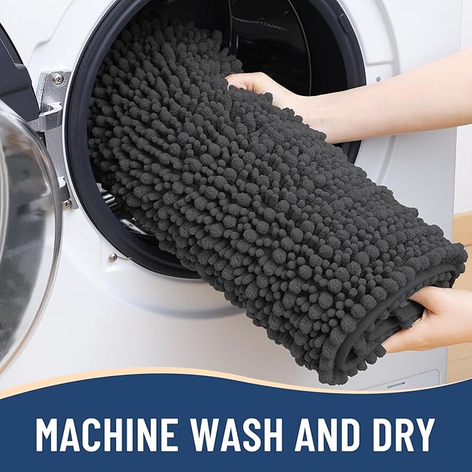 Arotive Luxury Chenille Bathroom Rug Mat, Extra Soft Thick Absorbent Shaggy Bath Rugs, Non-Slip Machine Wash Dry, Plush Bath Mats for Bathroom, Shower and Tub, 50x30, Dark Grey