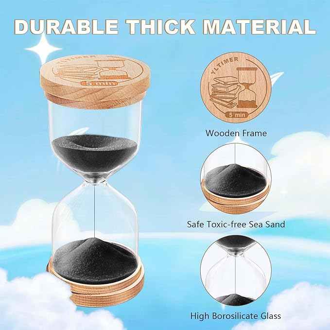 2 Minute Wooden Sand Timer Hourglass:Beech Wood Sand Clock,Small Sand Watch 2 Min,Hour Glass Sandglass for Home,Brushing Teeth,Kitchen (Black)