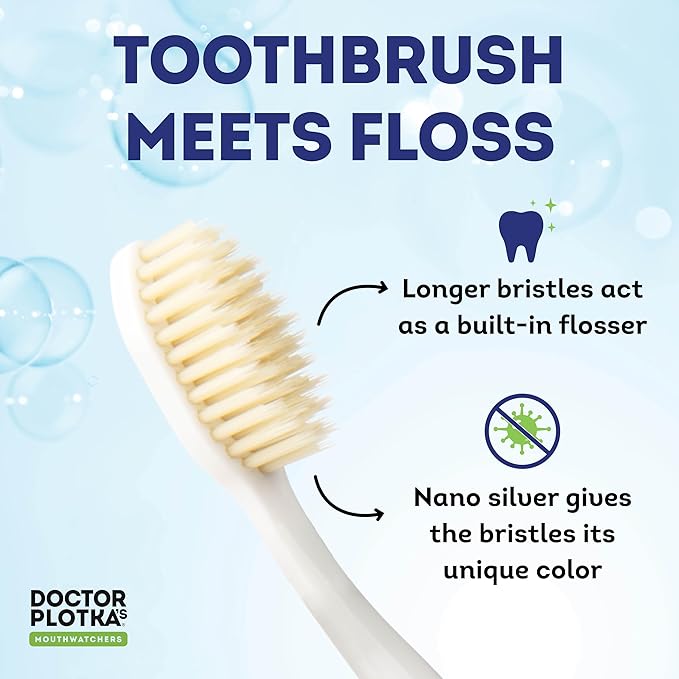 MOUTHWATCHERS Soft Flossing Manual Toothbrush for Adults, Blue, Ultra Clean, Good for Sensitive Teeth and Gums, by Dr. Plotka's