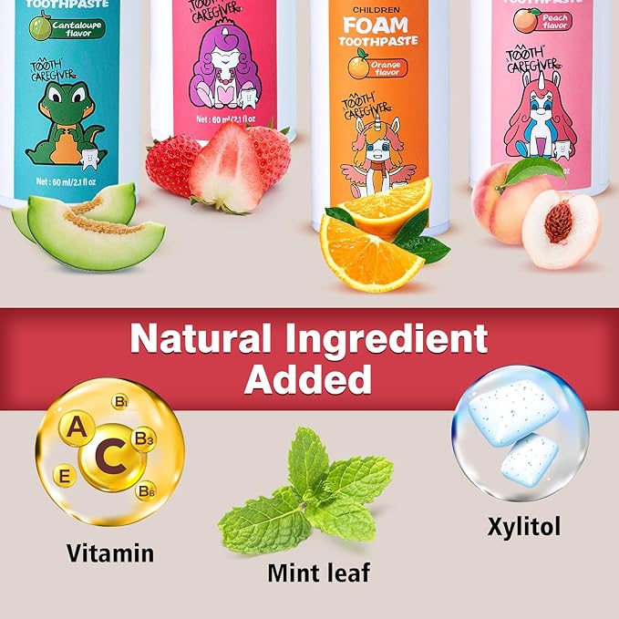 NOHOO Fluoride Free Foam Toothpaste Kids Strawberry,Natural Training Toothpaste for Baby Toddler Children Oral Cleaning and Cavity Protection(2 Pack)