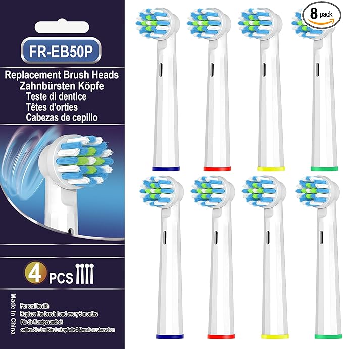 Replacement Toothbrush Heads for Oral B Pro 1000 Replacement Heads,Braun Replacement Brush Heads Refill Compatible with Genius X,Smart 1500,Pro 5000,8 Count,White