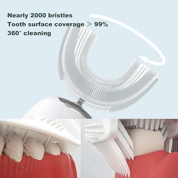 360° U-Shaped Toothbrush, Electric Toothbrushes for Adults, Multiple Brush Heads Options, Blue Light Whitening, IPX7 Waterproof, 360° Cleaning Suitable for People with Limited Mobility