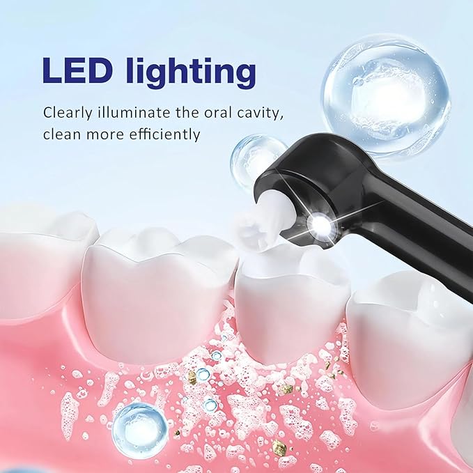 Rechargeable Tooth Polisher with 5 Brush Heads 9 Polish Pastes 4 Speed Modes IPX6 Teeth Cleaning Kit LED Light Dental Cleaning Kit for Home Use Polishing and Whitening of Tooth