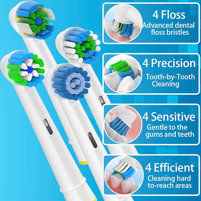 Replacement Heads Compatible with Oral B Braun Electric Toothbrush, Replacement Toothbrush Heads Fit for Oral-b Pro 1000/7500/3000/7000/8000/500, 16 Packs (White)