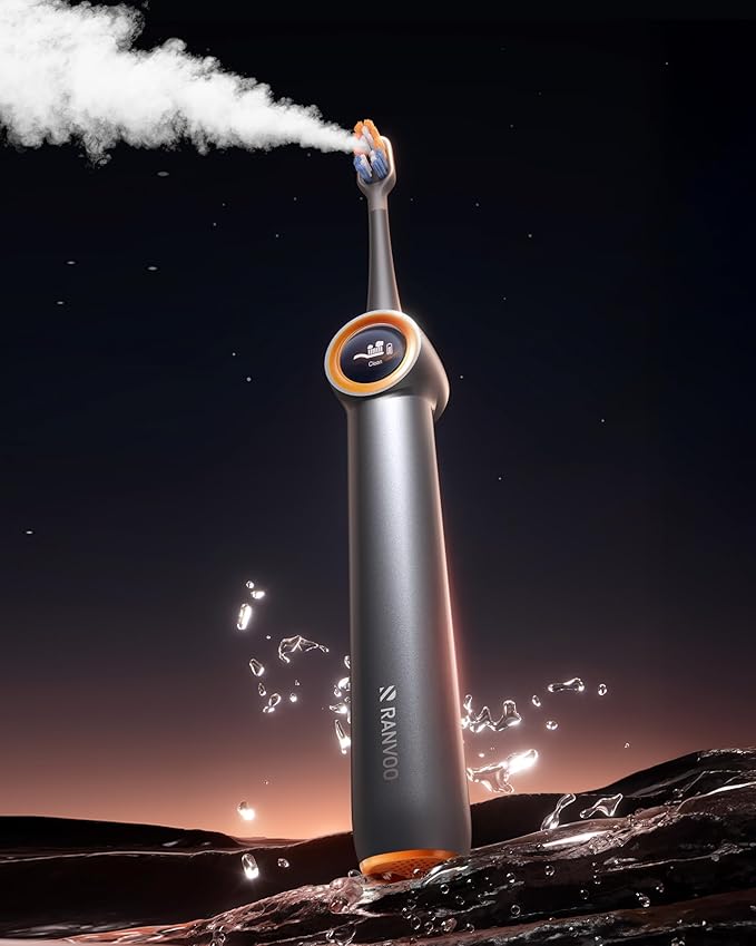 RANVOO AirJet PH3 [Vibrating & Flossing 2-in-1] Bubble Sonic Electric Toothbrush, Plaque Removal, White for Adult Protect Gum Orthodontic Teeth Clean Rechargeable Gift with 2 Soft Brush Heads Grey