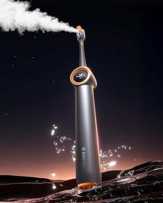 RANVOO AirJet PH3 [Vibrating & Flossing 2-in-1] Bubble Sonic Electric Toothbrush, Plaque Removal, White for Adult Protect Gum Orthodontic Teeth Clean Rechargeable Gift with 2 Soft Brush Heads Grey