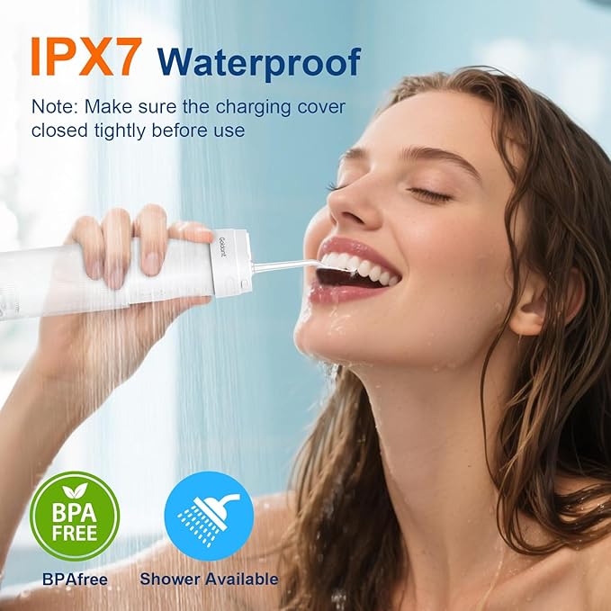Portable Water Flosser for Teeth with Exquisite Travel Case, Cordless Rechargeable Mini Oral Irrigator with Removable Tank, IPX7 Waterproof, 4 Modes & 4 Jet Tips for Tooth Cleaning (White)