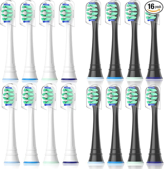 Replacement Heads Compatible with Sonicare Toothbrush, Replacement Brush Head for Philips Sonicare Electric Toothbrush 4100 5100 6100 9900 C2 W3 and More Click-on Handles (8white+8black)