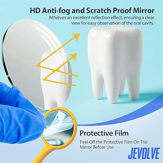 200 PCs Dental Mouth Mirrors by JEVOLVE | Yellow Oral Dental Mirror for Crafting, Jewelry Making, Painting, Model Building, and DIY Projects – Clear Reflection, Easy Handling, Multi-Purpose