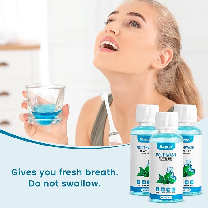 10 pcs Travel Size Mouthwash Bulk Mini Mouthwash, Fresh Mint Portable Mouthwash Individual 1.2oz/35ml Mouthwash Bottles for Travel Toiletry Kits, Blue