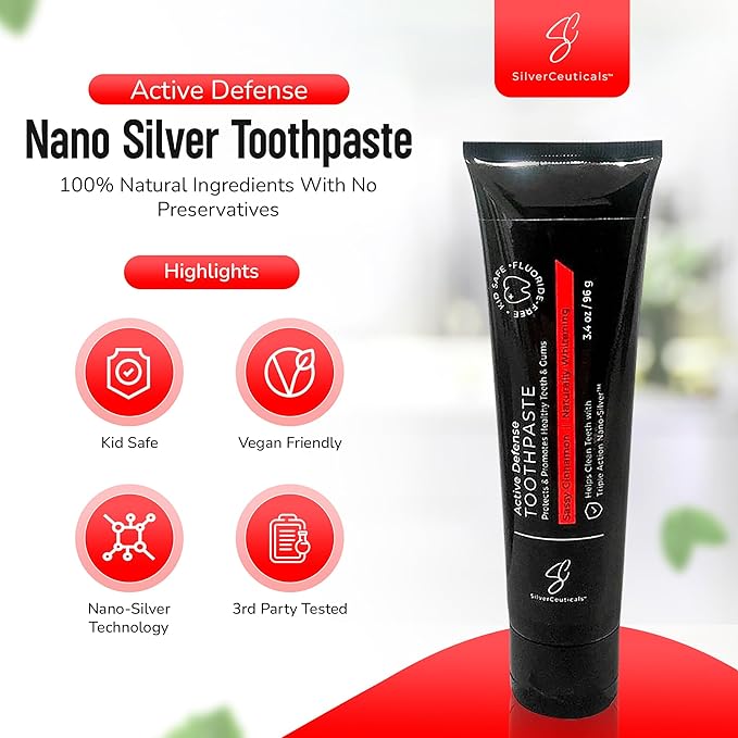 Colloidal Silver Toothpaste - Sassy Cinnamon - Remineralize Tooth Enamel - SLS & Fluoride Free Cavity Protection - Gum Health - Bad Breathe - Gingivitis - Coral Calcium & Xylitol - 3.4oz - Pack of 2
