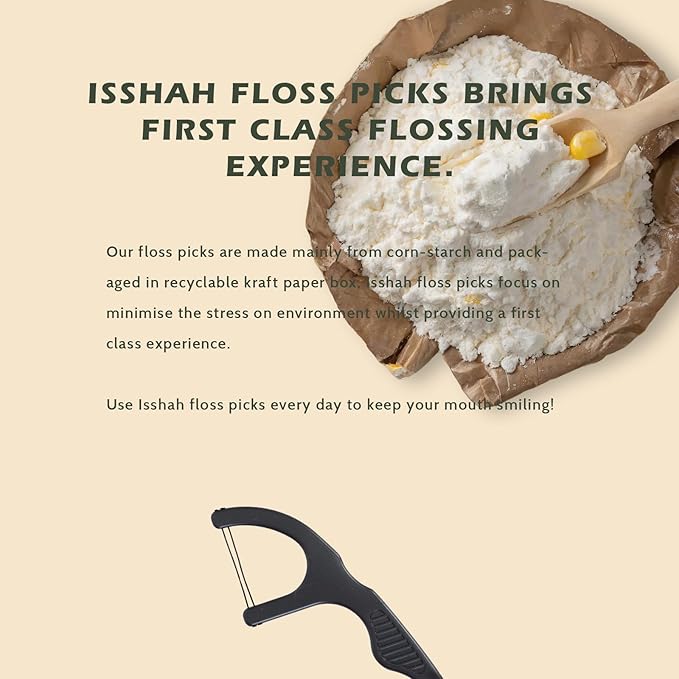 Plant Based Dental Floss Picks (300 Count) - Freshlock EcoPouch, Plant Based, Vegan, Eco Friendly, Sustainable Dental Flossers - Twin Floss (Charcoal)
