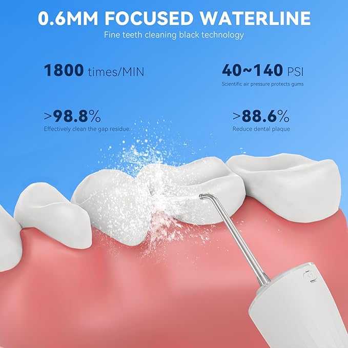 Power Water Flossers for Teeth Cleaning and Flossing, Water Dental Flosser Teeth Pick - Cordless Portable 6 Modes Oral Irrigator Dental, Rechargeable Travel Irrigation Cleaner IPX7 Waterproof (White)