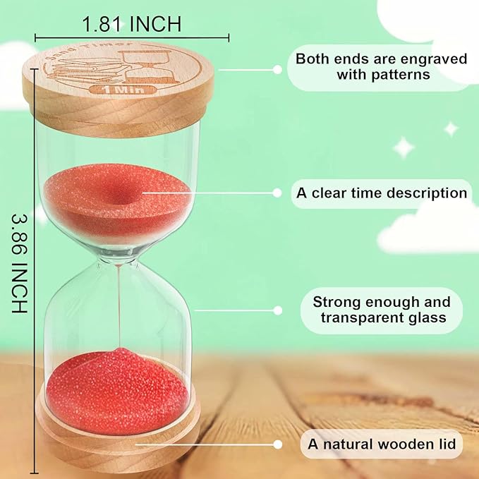 30 Minute Sand Timer Hourglass, Beech Wood Hourglass Sand Clock, Small Red Wooden 30 Min Hour Glass, Sandglass, Reloj De Arena, Classroom, Game, Kitchen, Home, Office, Decorative