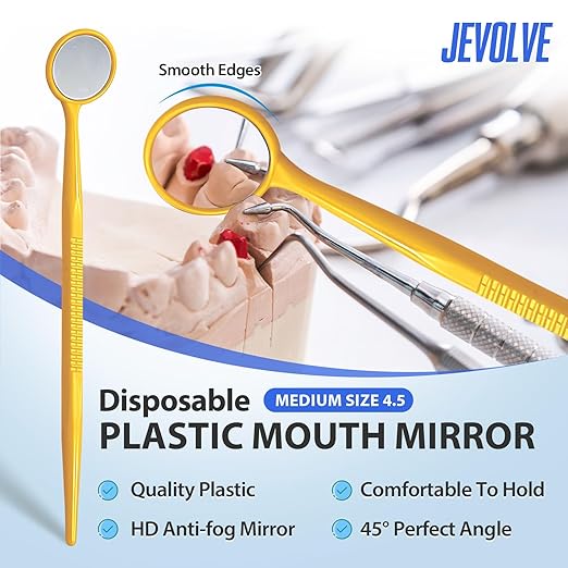 200 PCs Dental Mouth Mirrors by JEVOLVE | Yellow Oral Dental Mirror for Crafting, Jewelry Making, Painting, Model Building, and DIY Projects – Clear Reflection, Easy Handling, Multi-Purpose