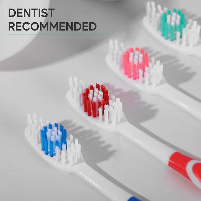 4 Pack Toothbrushes for Adults - Individually Wrapped Medium Bristle Toothbrushes with Covers - Red - Convenient & Affordable Dental Care for Travel, Hotels, Airbnb, Missions & More