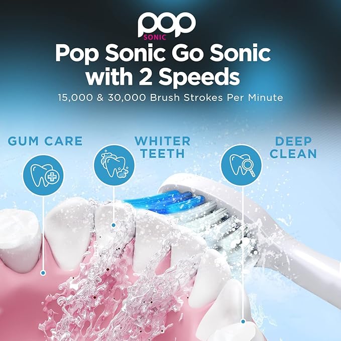 Pop Sonic Electric Toothbrush (Grey) - Travel Toothbrushes w/AAA Battery | Kids Electric Toothbrushes with 2 Speed & 15,000-30,000 Strokes/Minute, Dupont Nylon Bristles