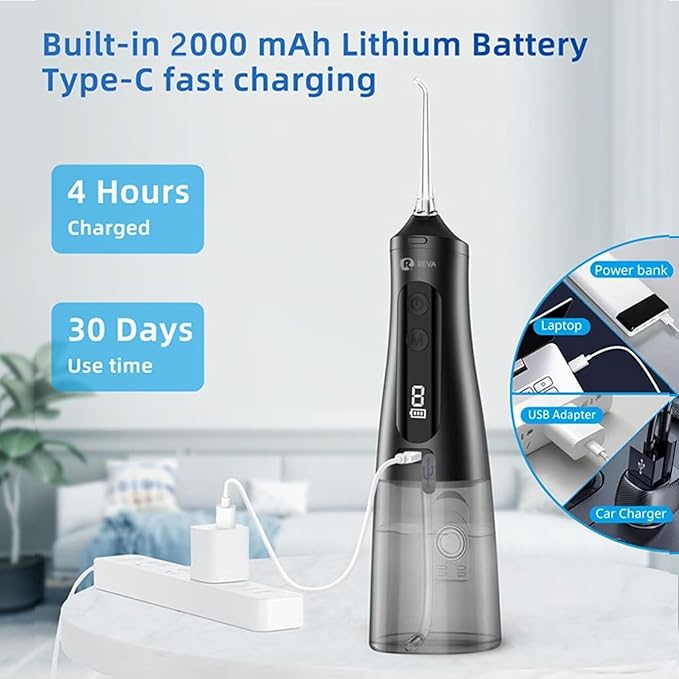 Professional Water Dental Flosser for Teeth & Braces - 9 Modes Cordless Oral Irrigator, 350ML Large Reservoir, 360° Nozzle, IPX7 Waterproof, Rechargeable, Dental Floss Tool (M131 - Black)