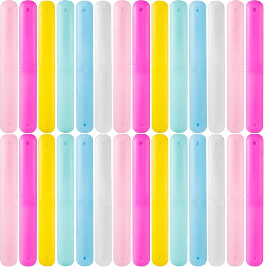 24 PCS Toothbrush Case Set,Travel Toothbrush Case,Plastic Portable Toothbrush Holder,Dust-proof Toothbrush Box Storage,Toothbrushes Carrier for Traveling,Bathroom,School,Home, Camping,6 Colors