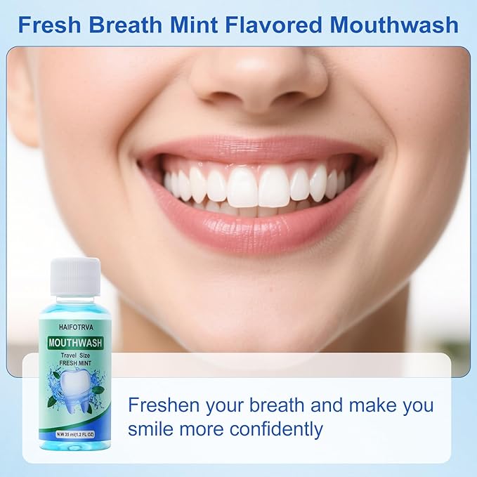 25 Pcs Mini Mouthwash Travel Size Bulk,Blue Portable Mint Flavor Mini Mouthwash Individual 35ml/1.2oz On The Go Mouth Wash Small Bottle for Travel,Office,Toiletry Kits