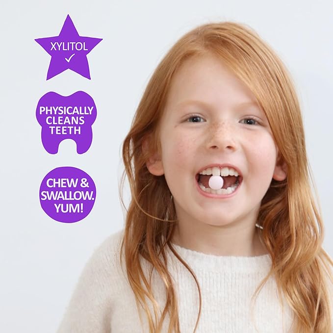 Jack N' Jill Tooth Sparkles - Tooth Cleaning Calcium Chews, Supports Teeth & Bone Development, Natural Flavors, with Xylitol, Vitamin D & Calcium, Sugar-Free - Natural Strawberry, 60 Tablets