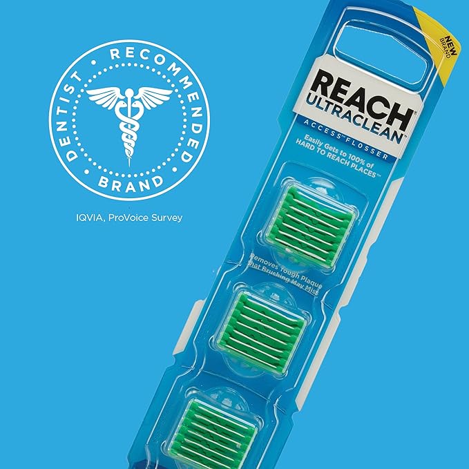 REACH® Listerine Ultraclean Access Flosser Refill Heads | Dental Flossers | Refillable Flosser | Effective Plaque Removal | Mint Flavored | 28 ct, 3 Pack, Package May Vary