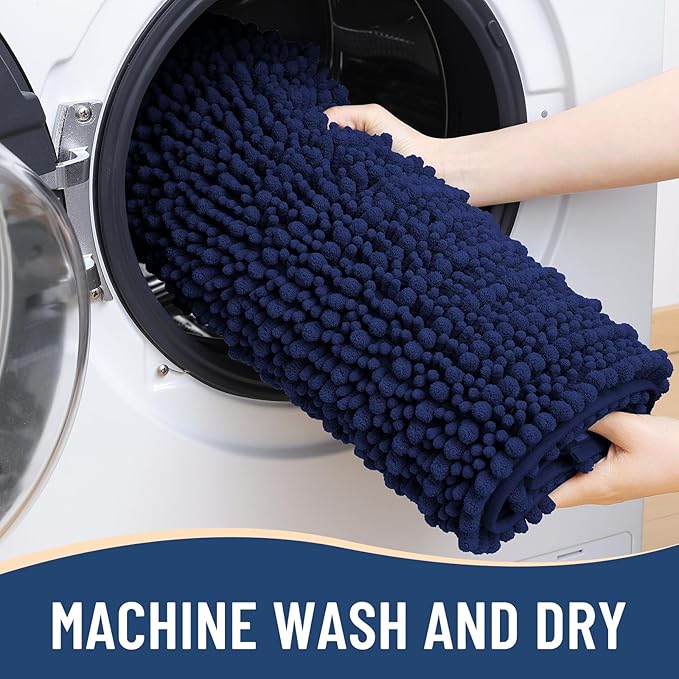 Arotive Luxury Chenille Toilet Rugs U-Shaped, Extra Soft Thick Absorbent Bathroom Mat, Non-Slip Shaggy Plush Contour Rugs, Machine Wash Dry Bath Mat for Toilet Base, 24x20, Navy