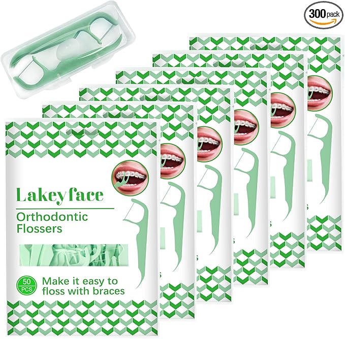 300 Count Orthodontic Flossers for Braces with Floss Dispenser, Brace Flossers for Kids Teeth & Adults, Dental Floss for Braces, Dental Floss Picks, 50 Count Bag (Pack of 6)