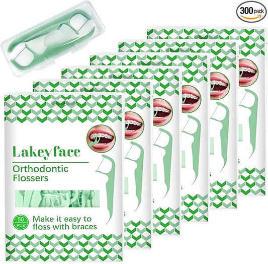 300 Count Orthodontic Flossers for Braces with Floss Dispenser, Brace Flossers for Kids Teeth & Adults, Dental Floss for Braces, Dental Floss Picks, 50 Count Bag (Pack of 6)
