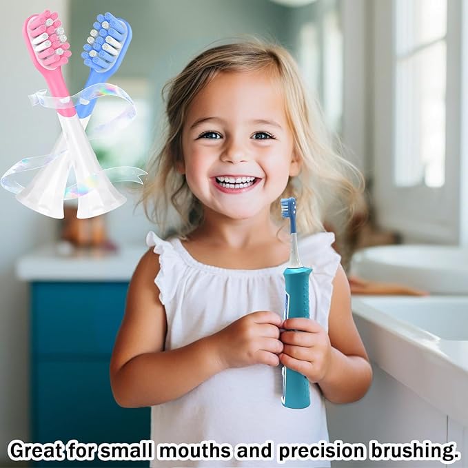 Kids Replacement Heads for Philips Sonicare 6032/94 6321 6340 6042 6320 6330, 3+ Years Old Toddler Soft Electric Toothbrush Compact, Child Brush Head for Boys Girls, 8 Pack Pink & Blue