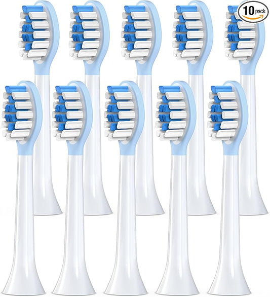 Replacement Toothbrush Heads for Philips Sonicare Electric Toothbrush, 2-in-1 Tongue Cleaner, 10 Pack, Ice Blue,Suitable for Philips Sonicare Heads, C2, C1, C3, W1, W2, W3, G1, G2, G3
