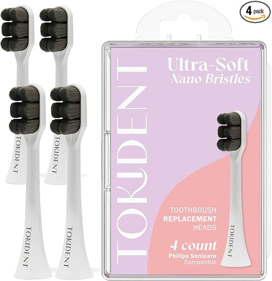 Replacement Brush Heads for Philips Sonicare Electric Brush - Ultra Soft Toothbrush Heads for Sensitive Teeth & Gums - Replacement Head with 10,000 Wave Cut Nano Bristles - 4 Pack - Charcoal Black