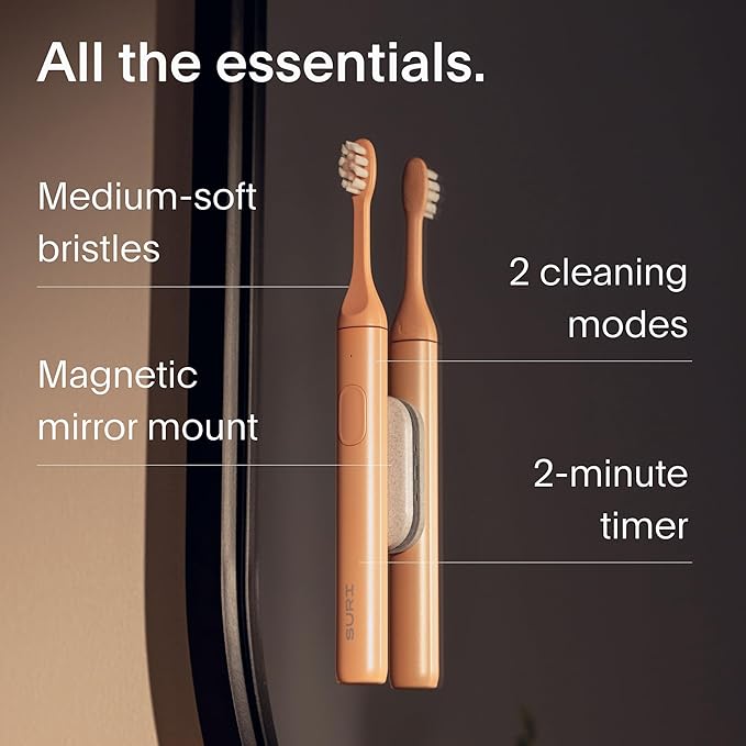 SURI 1.0 Sonic Electric Toothbrush with UV Cleaning Travel Case |1 Month+ Battery | Designed in California | Electric Toothbrush for Adults | Travel Toothbrushes | Tooth Brush | Pink