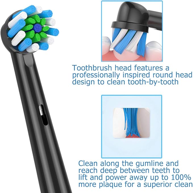 Replacement Brush Heads Fit for Braun Oral b, Compatible with Oral-B Pro 1000/2000/3000/5000/6000 Smart and Genius Electric Toothbrush, 12 Pcs (Black)
