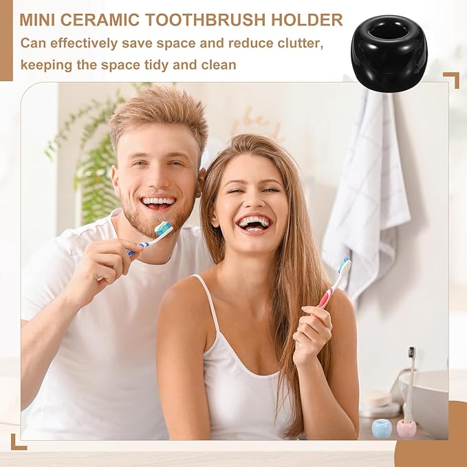 uxcell 2 Pcs Mini Ceramics Toothbrush Holder Stands, Sleek Mini Countertop Toothbrush Round Shape Ceramic Holder Stand for Bathroom Vanity Countertops, Grey