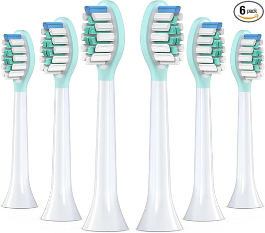 Replacement Toothbrush Heads for Philips Sonicare Electric Toothbrush, 2-in-1 Tongue Cleaner, 6 Pack, Mint Green,Suitable for Philips Sonicare Heads, C2, C1, C3, W1, W2, W3, G1, G2, G3