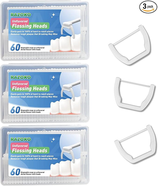 RAZOKO Disposable Snap-On Flosser Refill Heads 180 Count Fits for RAZOKO Dental Floss Handle