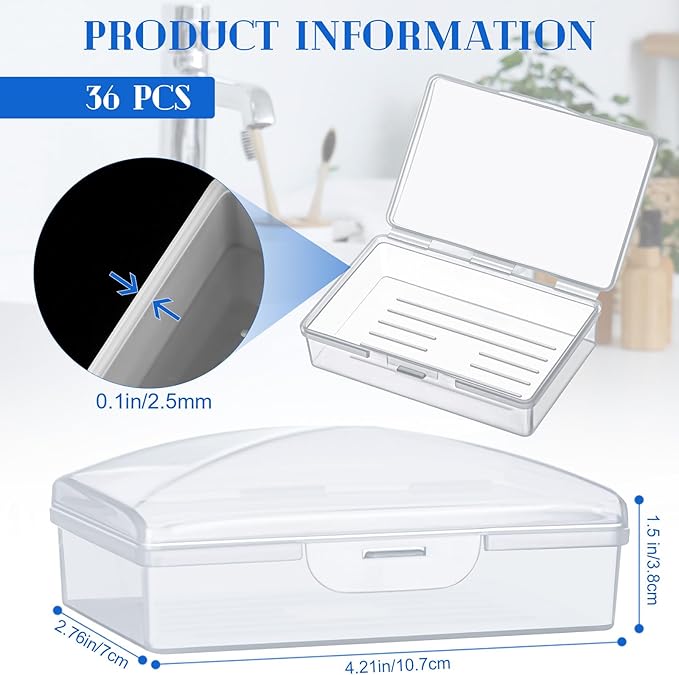36 Pcs Travel Soap Container Portable Plastic Soap Boxes Bulk with Lid Homeless Donations Bulk Gym Shower Tour Groups Hotel Outdoor Camping (White)