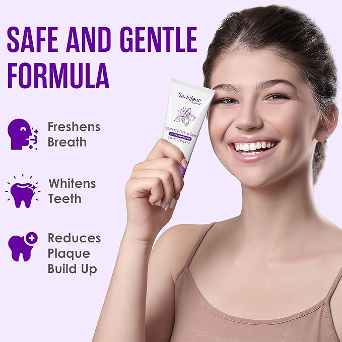 SprinJene Natural Sensitivity & Gum Fluoride Toothpaste – Sensitive Teeth Relief & Cavity Protection – SLS Free Natural Toothpaste with Black Seed Oil & Zinc – Made in The USA (1 Pack)