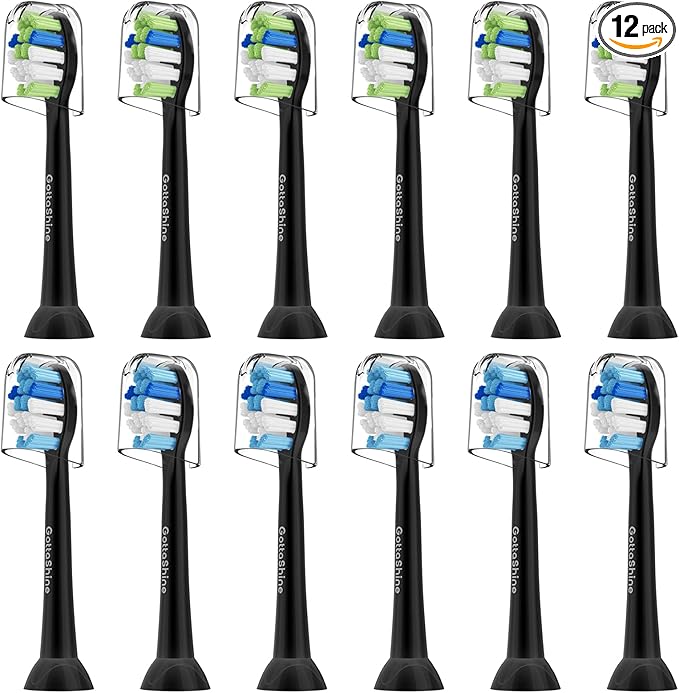 Replacement Toothbrush Heads for Philips Sonicare – Plaque Control, Compatible with Click-on Electric Toothbrush Handles, 12 Pack Black